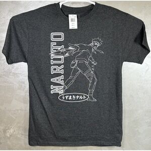 Naruto‎ Shirt Big & Tall Crew Neck T-Shirt Charcoal Gray Anime Size LT NWT
